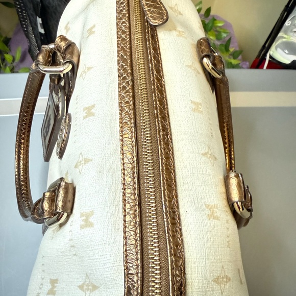 Metro City Monogram Satchel – Cream with Metallic Bronze Trim - Picture 3 of 13